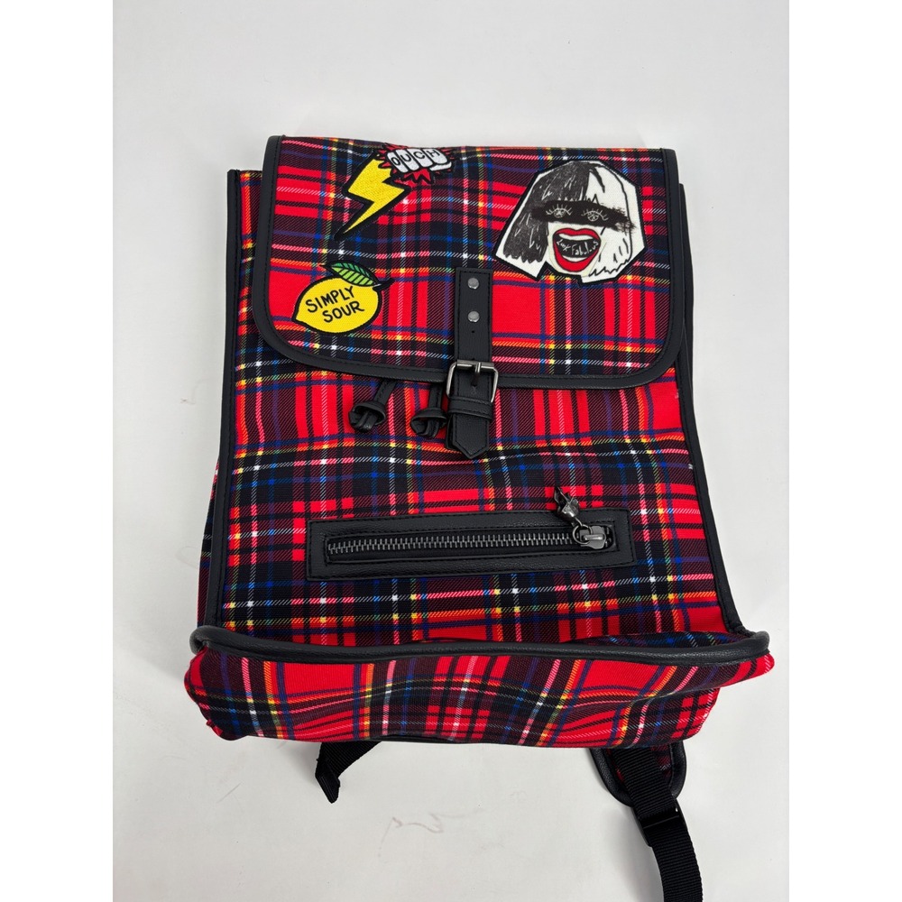 Disney‎ Backpack Unisex OS Red Cruella de Vil Tartan Plaid Punk Patch Rucksack
